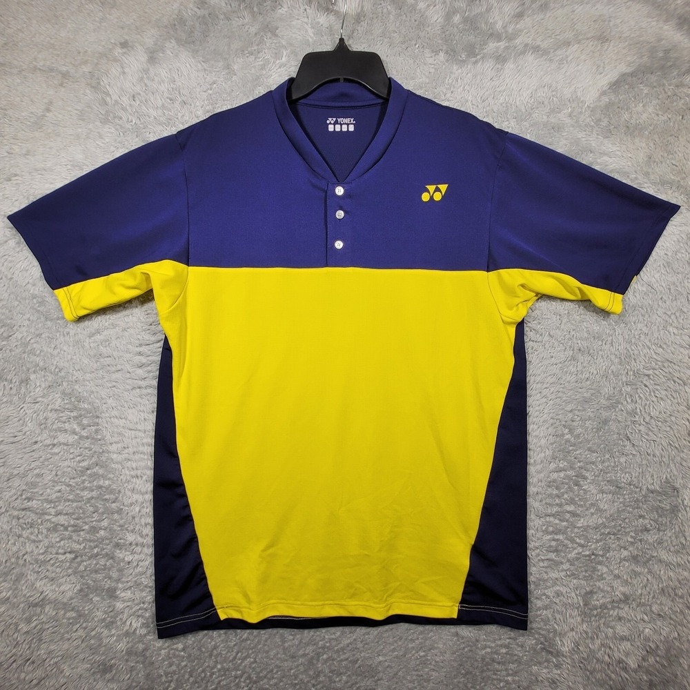 Yonex Polo Shirt Mens XXL Yellow Blue Short‎ Sleeve Button Tennis Golf